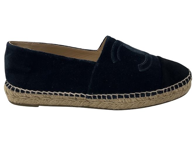 Chanel Navy Blue / Black CC Logo Bestickte Samt-Espadrilles Marineblau - Ansicht 2
