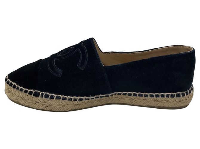 Chanel Navy Blue / Black CC Logo Bestickte Samt-Espadrilles Marineblau - Ansicht 3