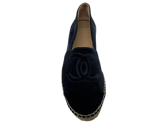 Chanel Navy Blue / Black CC Logo Bestickte Samt-Espadrilles Marineblau - Ansicht 4