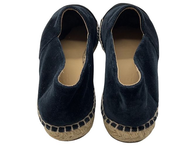 Chanel Navy Blue / Black CC Logo Bestickte Samt-Espadrilles Marineblau - Ansicht 5