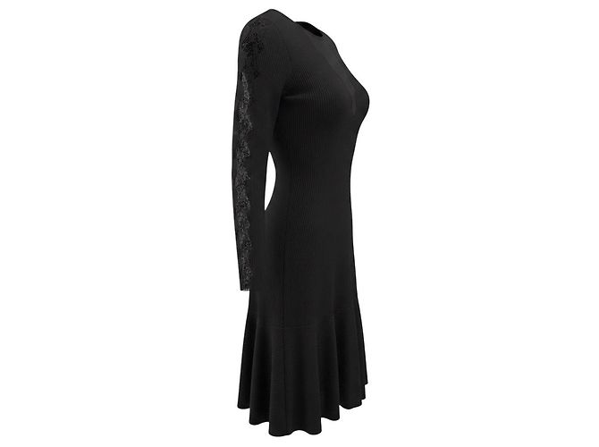 Vestido midi trapecio Alexander McQueen con paneles de malla negra Negro - vista 2