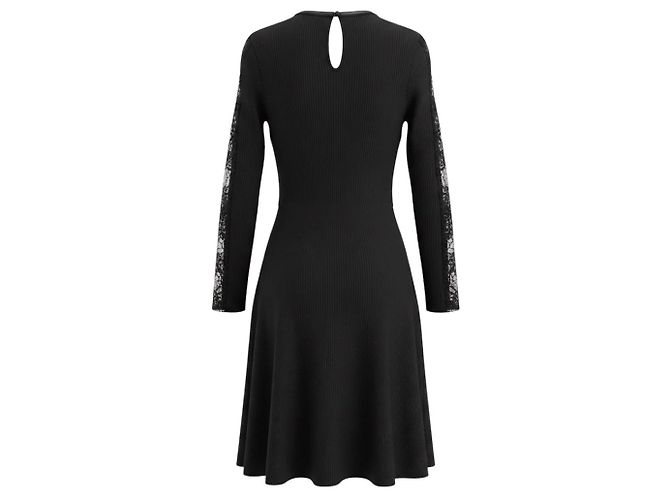 Vestido midi trapecio Alexander McQueen con paneles de malla negra Negro - vista 3