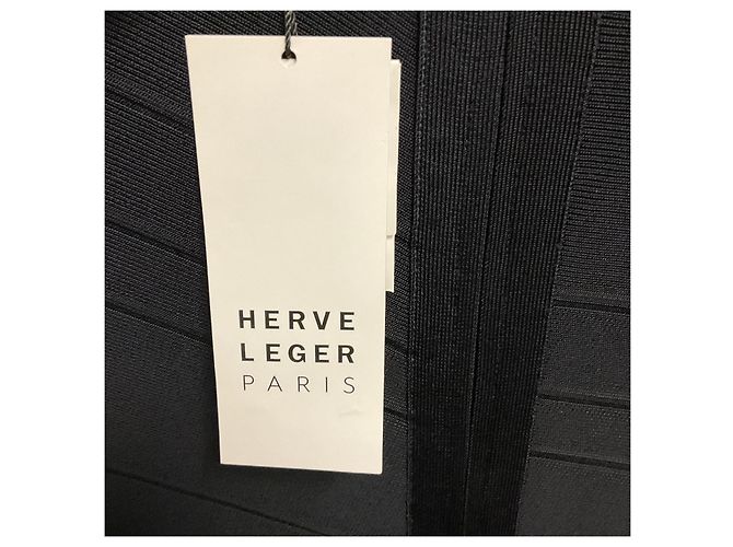 Herve Leger Vestido The Isabel Midi em malha bandage preta com mangas curtas e bainha com folhos - vista 5