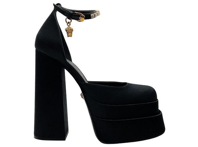 Décolleté con plateau Versace Black Satin Medusa Aevitas Nero - vista 2