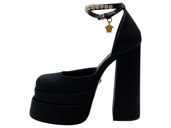 Décolleté con plateau Versace Black Satin Medusa Aevitas Nero - vista 3