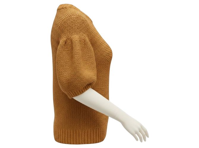 Ulla Johnson Grobstrick-Pullover mit kurzen Ärmeln aus Baumwolle und Lurex, Tan / Gold Metallic Kamel - Ansicht 2