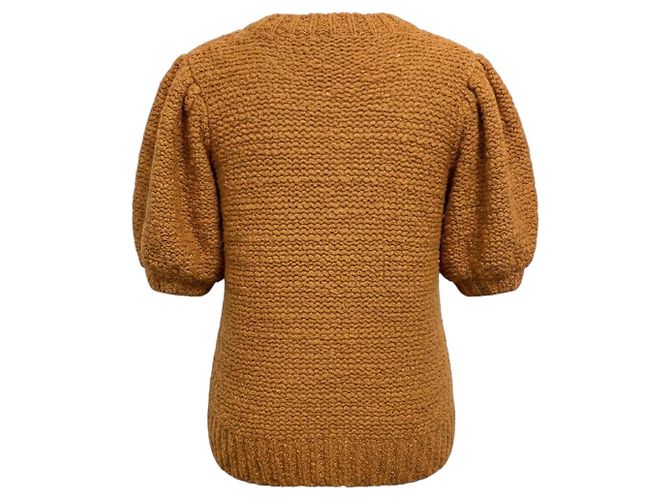 Ulla Johnson Grobstrick-Pullover mit kurzen Ärmeln aus Baumwolle und Lurex, Tan / Gold Metallic Kamel - Ansicht 3