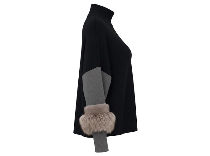 Jersey de cachemira con ribete de piel Agnona Black / Grey / Taupe - vista 2
