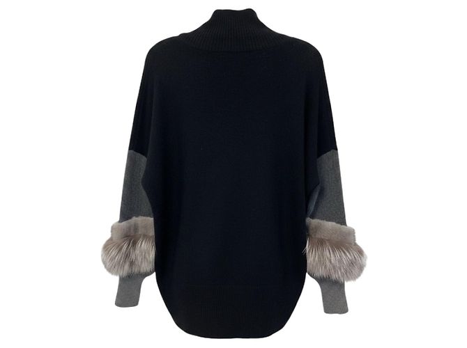 Jersey de cachemira con ribete de piel Agnona Black / Grey / Taupe - vista 3