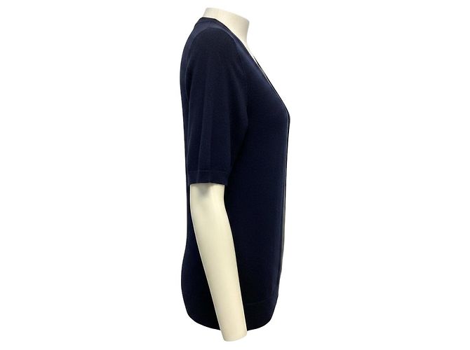 Pringle of Scotland Kaschmirpullover in Marineblau mit schwarzem Leder - Ansicht 2