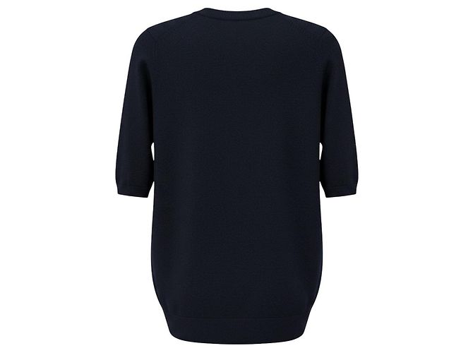 Pringle of Scotland Kaschmirpullover in Marineblau mit schwarzem Leder - Ansicht 3