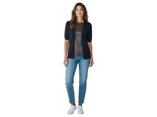 Pringle of Scotland Kaschmirpullover in Marineblau mit schwarzem Leder - Ansicht 6