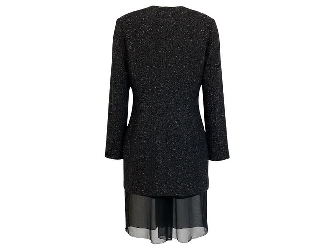 Jil Sander Black Multi Speckled Wool Coat with Sheer Silk Chiffon Hem - view 3