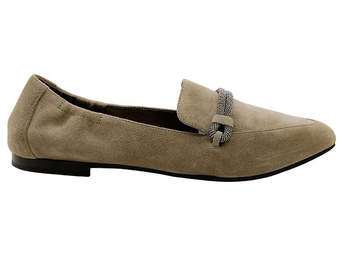 Mocasines de ante Taupe con punta fina Brunello Cucinelli con Monili Beige - vista 2