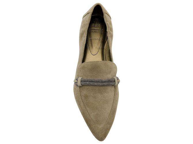 Mocasines de ante Taupe con punta fina Brunello Cucinelli con Monili Beige - vista 4