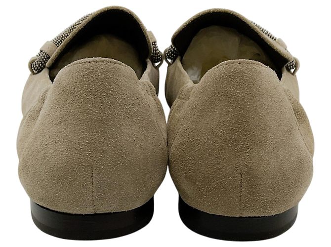 Mocasines de ante Taupe con punta fina Brunello Cucinelli con Monili Beige - vista 5