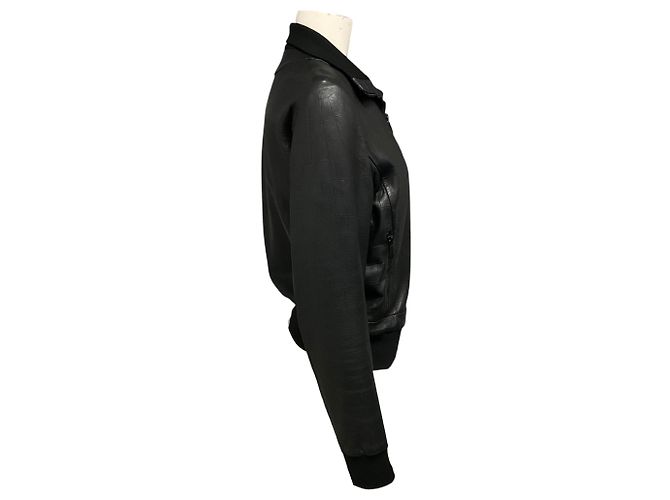 Bottega Veneta Black Embossed Leather Zip Front Bomber Jacket - view 2