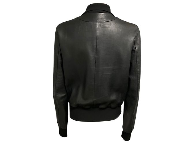Bottega Veneta Black Embossed Leather Zip Front Bomber Jacket - view 3