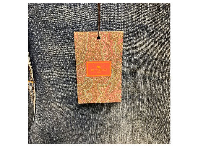 Vaqueros Etro de algodón Five Pocket Wide Leg con bolsillo bordado, Dark Blue Wash Azul - vista 4