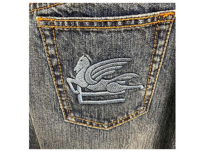 Vaqueros Etro de algodón Five Pocket Wide Leg con bolsillo bordado, Dark Blue Wash Azul - vista 5