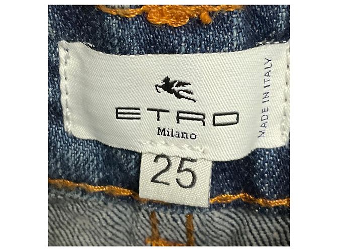 Vaqueros Etro de algodón Five Pocket Wide Leg con bolsillo bordado, Dark Blue Wash Azul - vista 6
