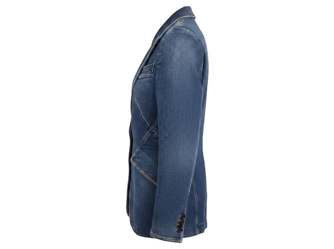Alexander McQueen Blue Medium Wash Denimjacke mit einem Knopf Blau - Ansicht 2