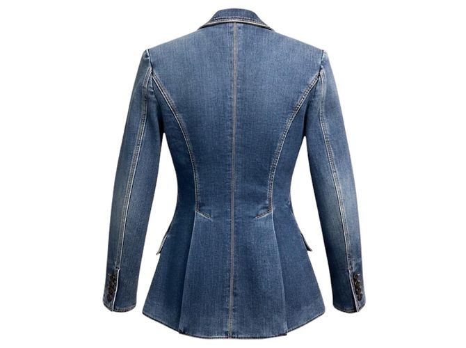 Alexander McQueen Blue Medium Wash Denimjacke mit einem Knopf Blau - Ansicht 3
