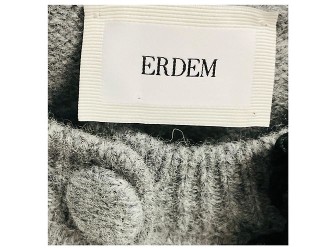 Cárdigan corto de punto de lana gris Erdem con bordados negros - vista 4