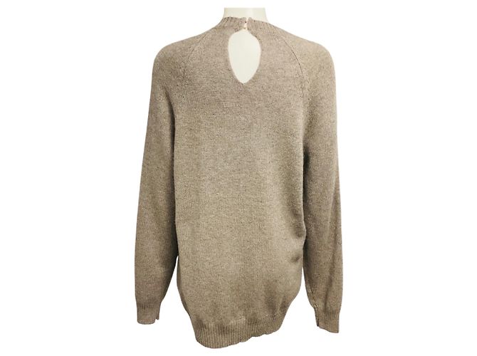 Céline Celine Taupe Strickpullover aus Wolle und Alpaka mit Cut-Out-Detail Beige - Ansicht 3