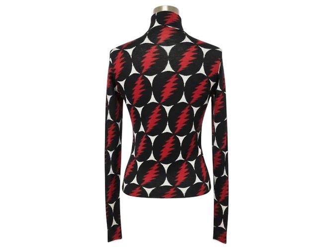 Proenza Schouler Langarm-Pullover aus Seidenstrick mit mehrfarbigem Blitzmuster Schwarz / Weiß / Rot Mehrfarben - Ansicht 2