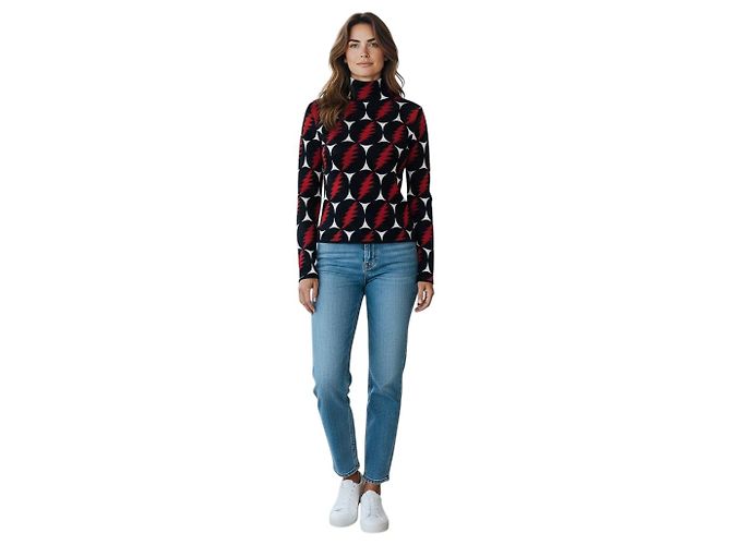 Proenza Schouler Langarm-Pullover aus Seidenstrick mit mehrfarbigem Blitzmuster Schwarz / Weiß / Rot Mehrfarben - Ansicht 5