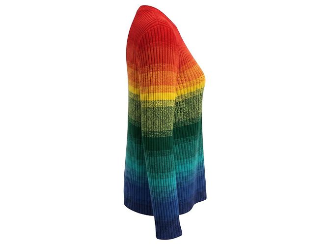Autre Marque The Elder Statesman Rainbow Mehrfarbiger gestreifter Kaschmir-Strickpullover mit Rundhalsausschnitt Mehrfarben - Ansicht 2