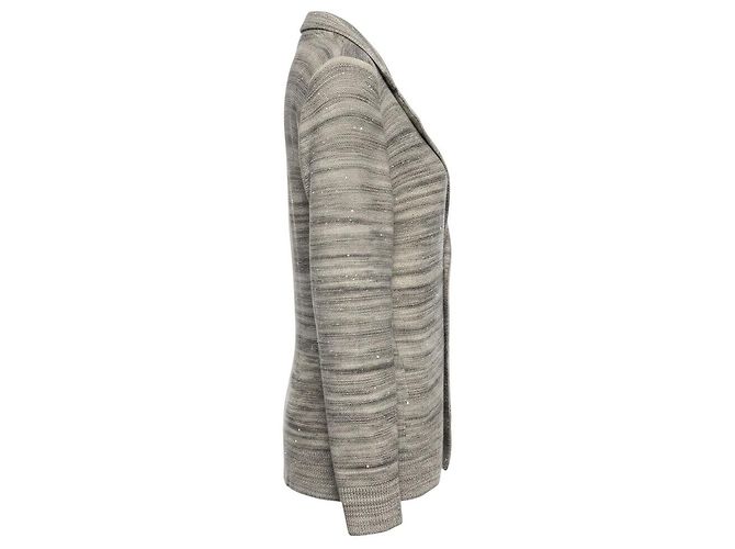 Autre Marque Amina Rubinacci Strickjacke aus meliertem grauen Wollstrick mit Pailletten - Ansicht 2