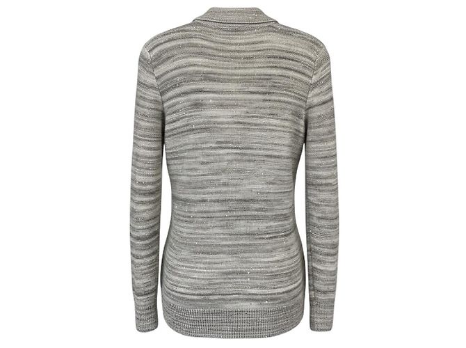 Autre Marque Amina Rubinacci Strickjacke aus meliertem grauen Wollstrick mit Pailletten - Ansicht 3