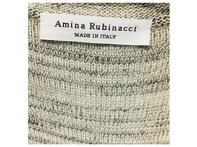 Autre Marque Amina Rubinacci Strickjacke aus meliertem grauen Wollstrick mit Pailletten - Ansicht 4
