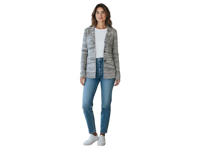Autre Marque Amina Rubinacci Strickjacke aus meliertem grauen Wollstrick mit Pailletten - Ansicht 6