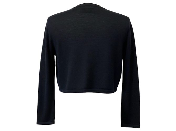 Oscar de la Renta kurz geschnittener Kaschmir-Seiden-Strickpullover in Marineblau mit offener Front - Ansicht 3