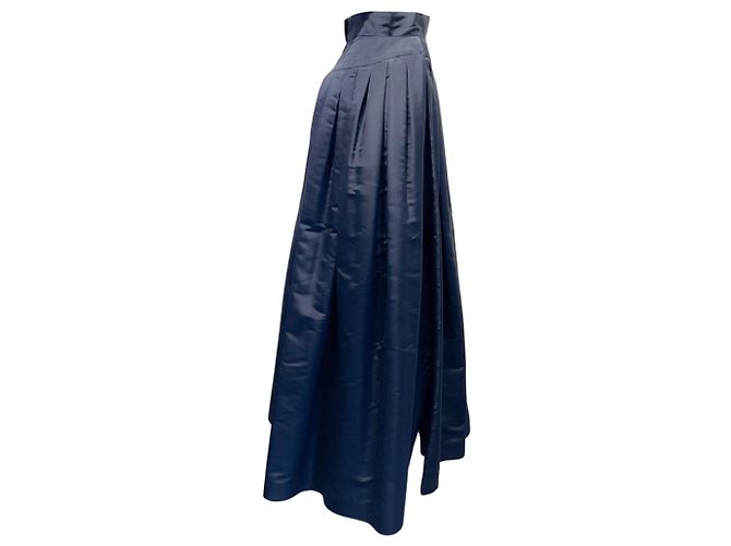 Gonna ampia in seta blu navy vintage Chanel - vista 2