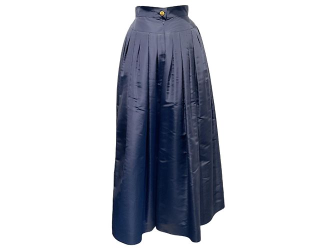 Gonna ampia in seta blu navy vintage Chanel - vista 3