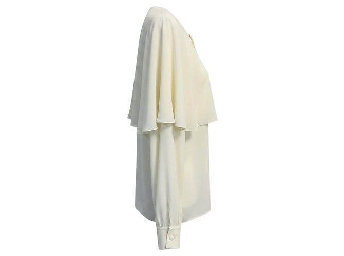 Chloé Chloe Ivory Caped Button Front Silk Chiffon Blouse in Pristine White Beige - Ansicht 2