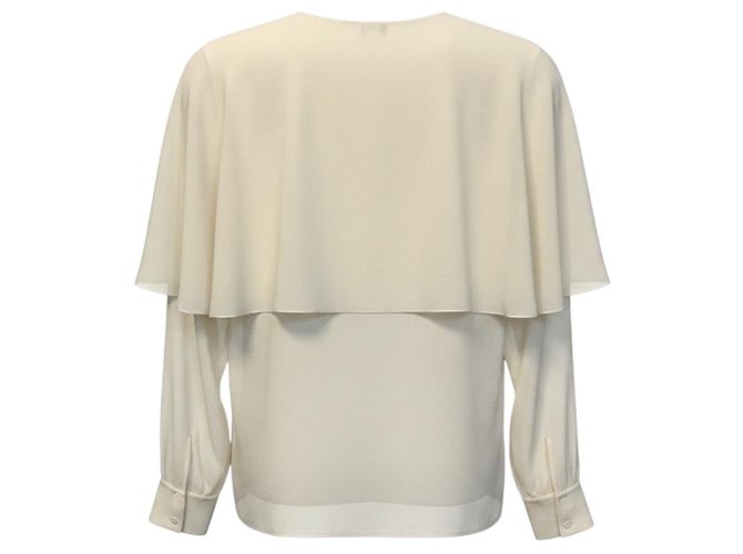 Chloé Chloe Ivory Caped Button Front Silk Chiffon Blouse in Pristine White Beige - Ansicht 3