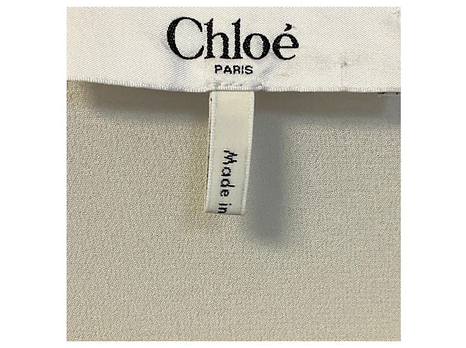 Chloé Chloe Ivory Caped Button Front Silk Chiffon Blouse in Pristine White Beige - Ansicht 4