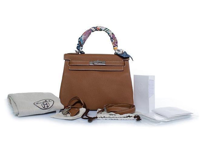 Hermès, borsa Kelly 28 retourné gold Marrone D'oro - vista 4