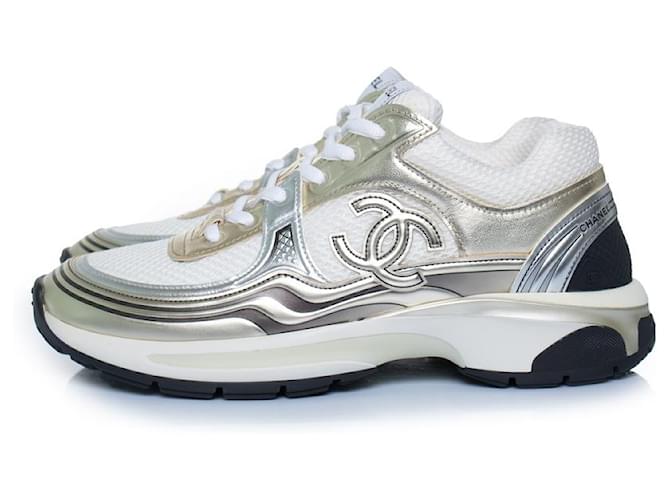 Chanel, CC runner in oro e argento con mesh Bianco D'oro - vista 2