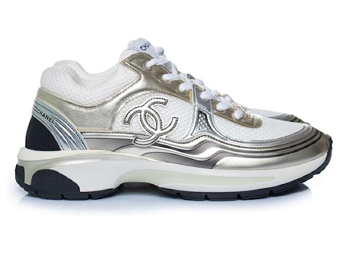 Chanel, CC runner in oro e argento con mesh Bianco D'oro - vista 4