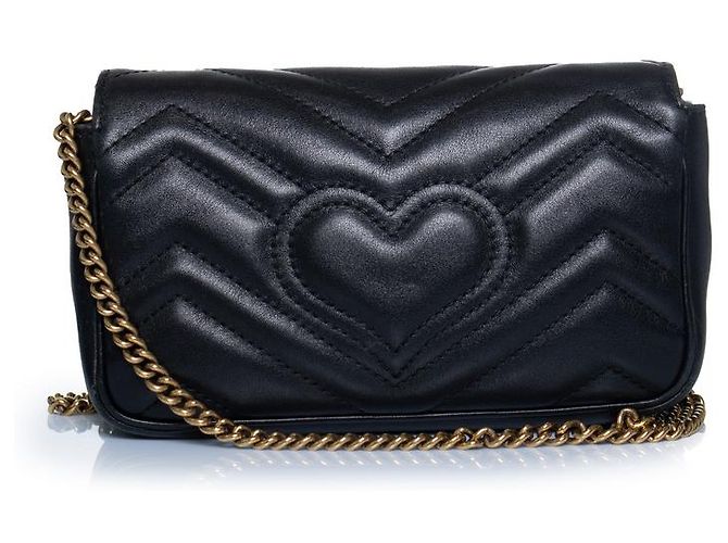 Gucci, Borsa mini marmont in pelle nera Nero - vista 2