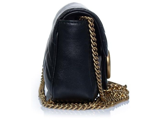 Gucci, Borsa mini marmont in pelle nera Nero - vista 3