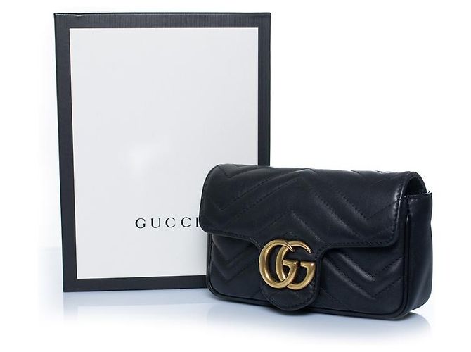 Gucci, Borsa mini marmont in pelle nera Nero - vista 5