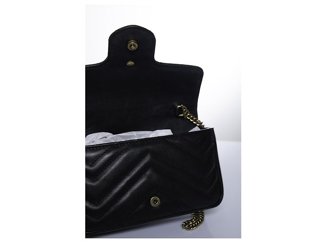 Gucci, Borsa mini marmont in pelle nera Nero - vista 6