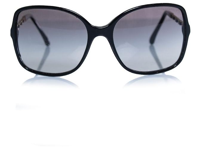 Chanel, gafas de sol cuadradas negras con cadena Negro - vista 2